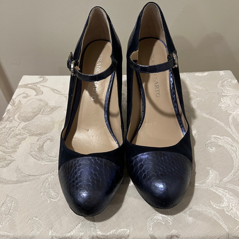 Franco Sarto Navy Blue Snakeskin and Suede Maryjane Shoes